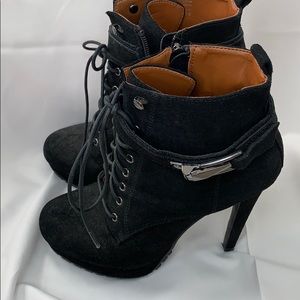Aldo black suede laced up heeled boots